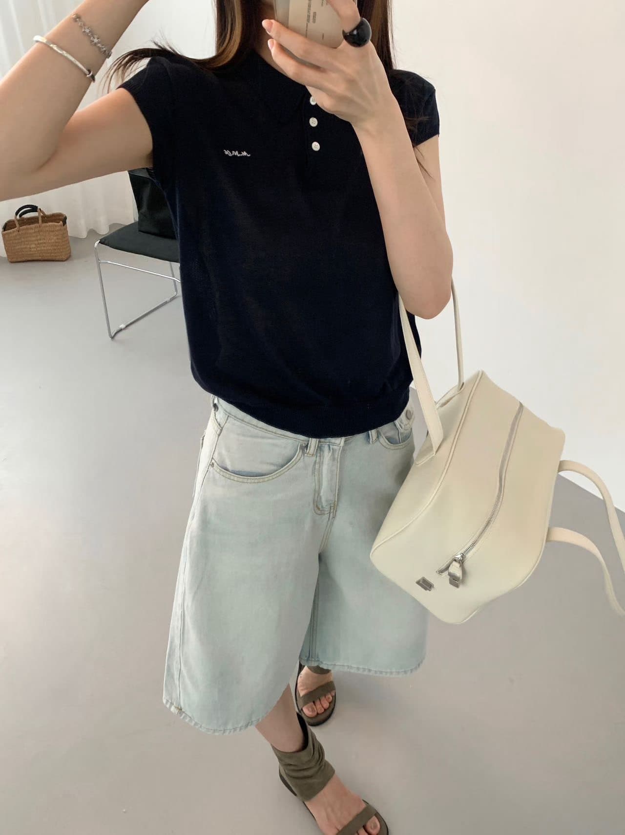 실사 여름 켜기 새로운 학원 캐주얼 신선함 POLO 칼라 자수 반팔 티셔츠 상세 이미지 8