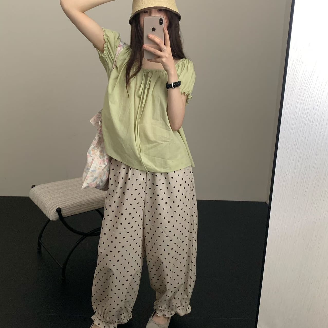 26 년 여름 켜기 새로운 도트 무늬 소녀 한 세대 같은 단락 레이스 도트 무늬 다용도 하느님 바지 캐주얼 바지 이미지 6