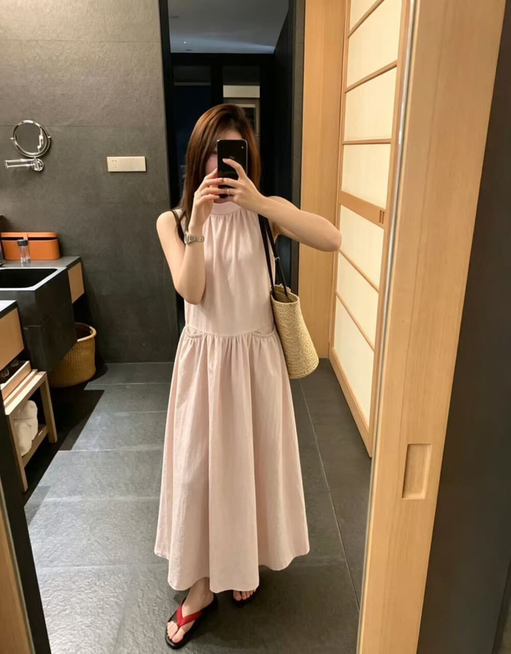 여름 켜기 새로운 한 부서 디자인 센스 행침 목 느긋한 품격 민소매 조끼 스커트 드레스 상세 이미지 4