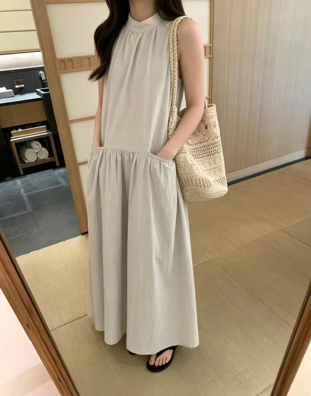 여름 켜기 새로운 한 부서 디자인 센스 행침 목 느긋한 품격 민소매 조끼 스커트 드레스 상세 이미지 6