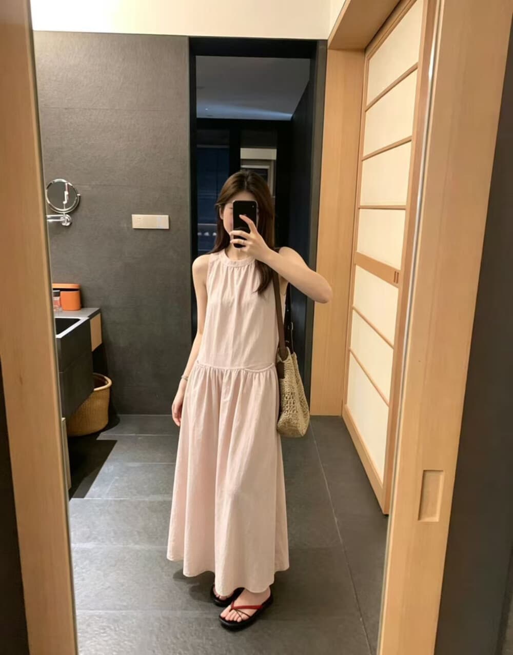 여름 켜기 새로운 한 부서 디자인 센스 행침 목 느긋한 품격 민소매 조끼 스커트 드레스 상세 이미지 7
