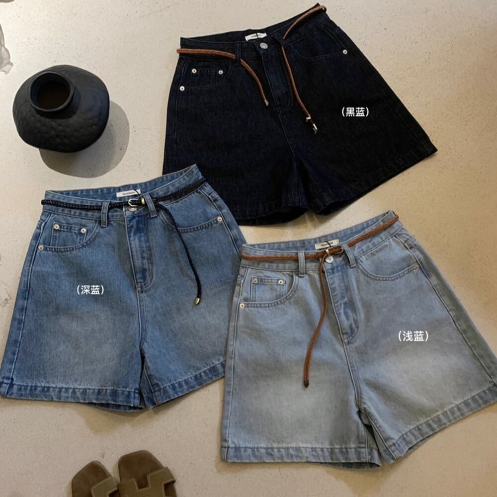 짜임 좋은 벨트 바지 종류 嘎嘎 좋은 워싱 색상 좋은 레트로 좋아 보인다. 데님 반바지 벨트 포함 이미지 6