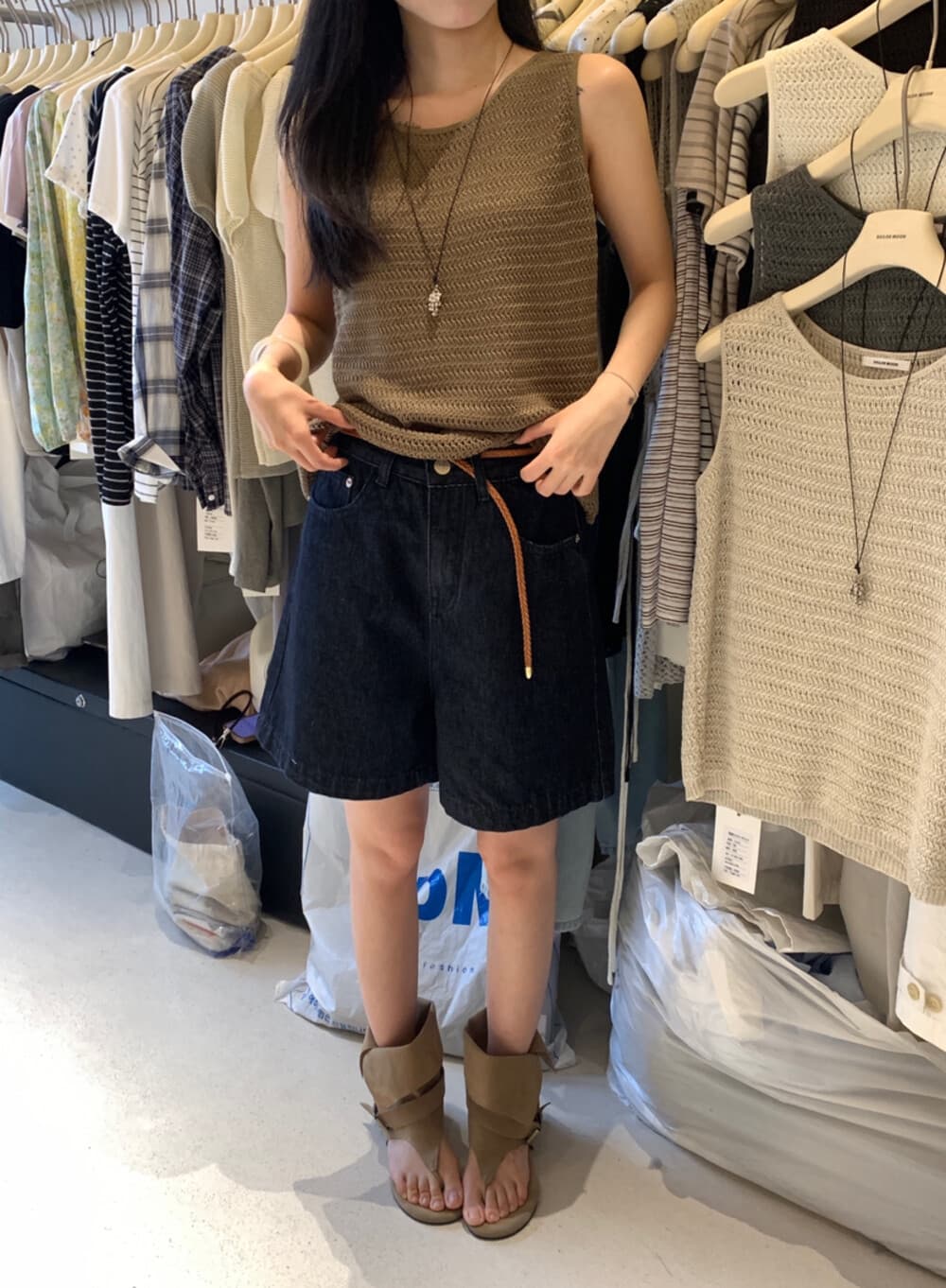 짜임 좋은 벨트 바지 종류 嘎嘎 좋은 워싱 색상 좋은 레트로 좋아 보인다. 데님 반바지 벨트 포함 상세 이미지 8