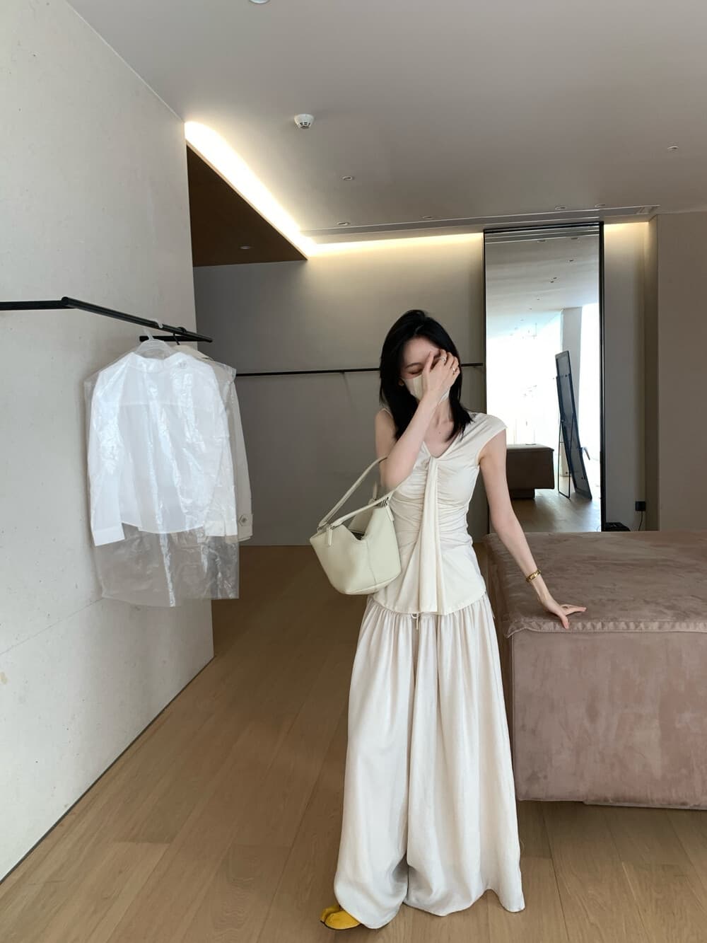 여름 켜기 새로운 미니멀리즘 작은 调性 부서 대역폭 허리 머리 디자인 넓은 다리 캐주얼 바지 상세 이미지 14
