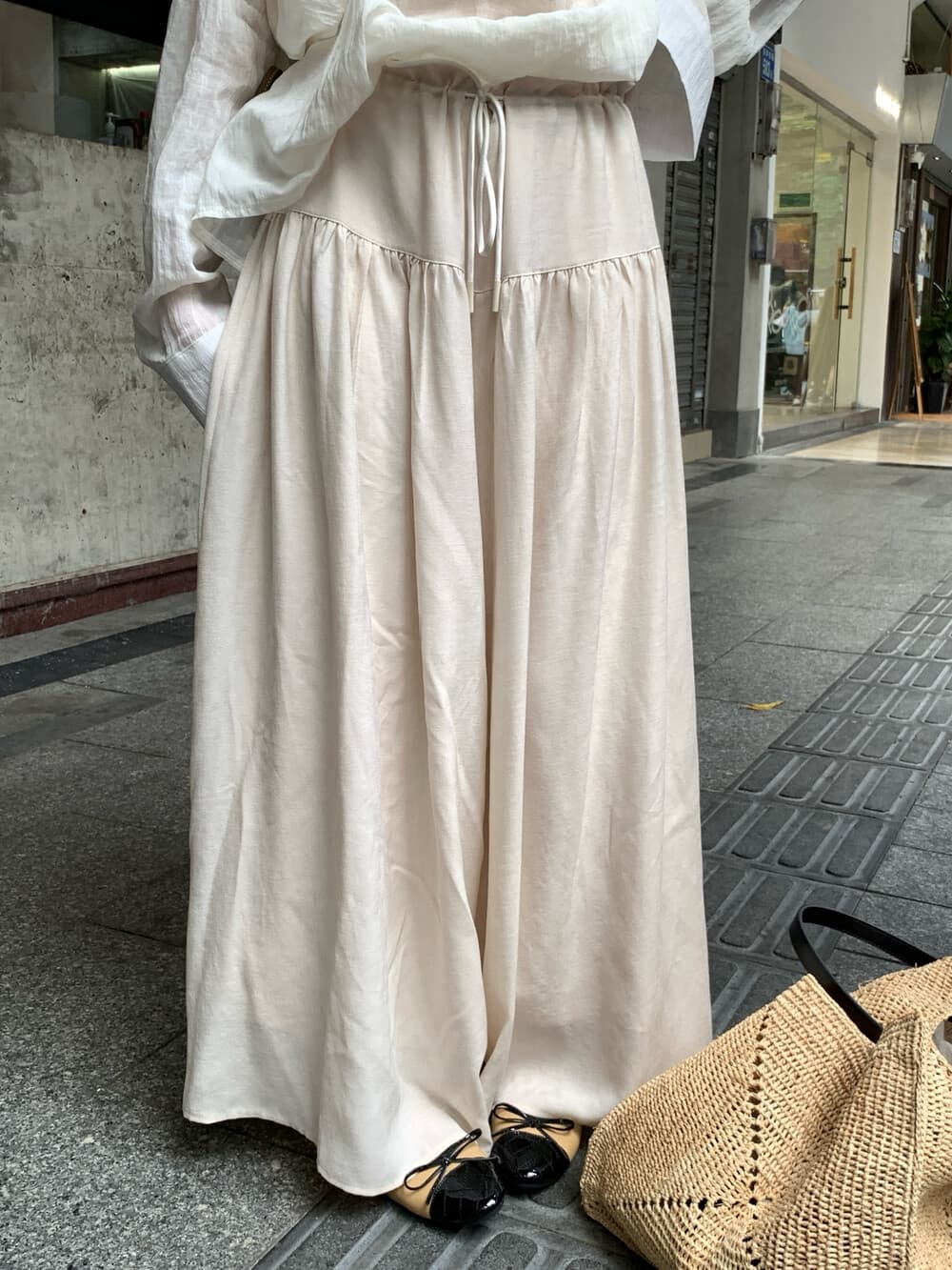 여름 켜기 새로운 미니멀리즘 작은 调性 부서 대역폭 허리 머리 디자인 넓은 다리 캐주얼 바지 상세 이미지 17
