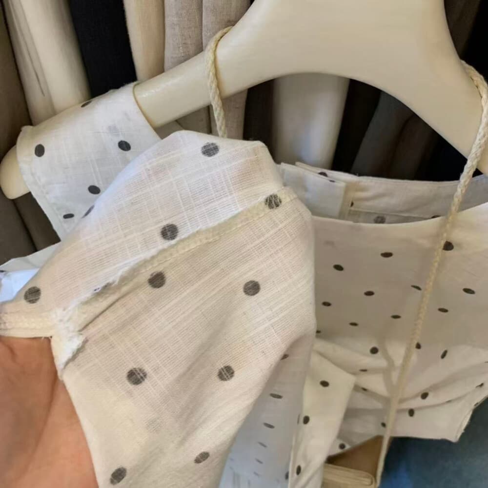 짜임 패키지 아마 도트 무늬 조끼 스커트 켜기 새로운 한 부서 도트 무늬 라운드 넥 뒤로 버튼 조끼 경기 가방 상세 이미지 20