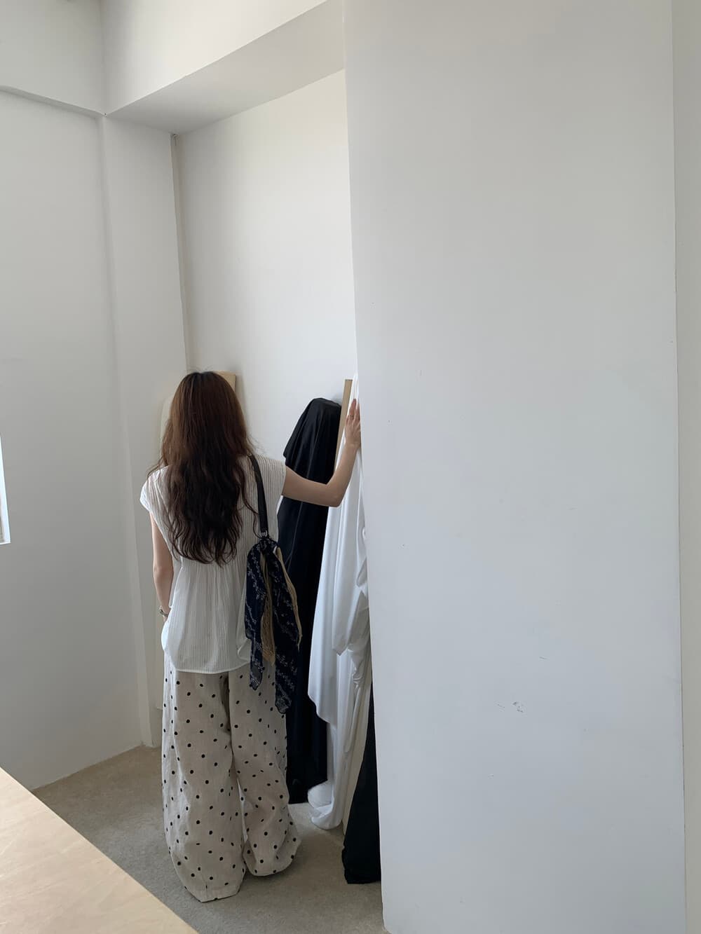 26 여름 켜기 새로운 마 재료 도트 무늬 바지 질감 슈퍼 좋은 밴딩 캐주얼 바지 상세 이미지 6