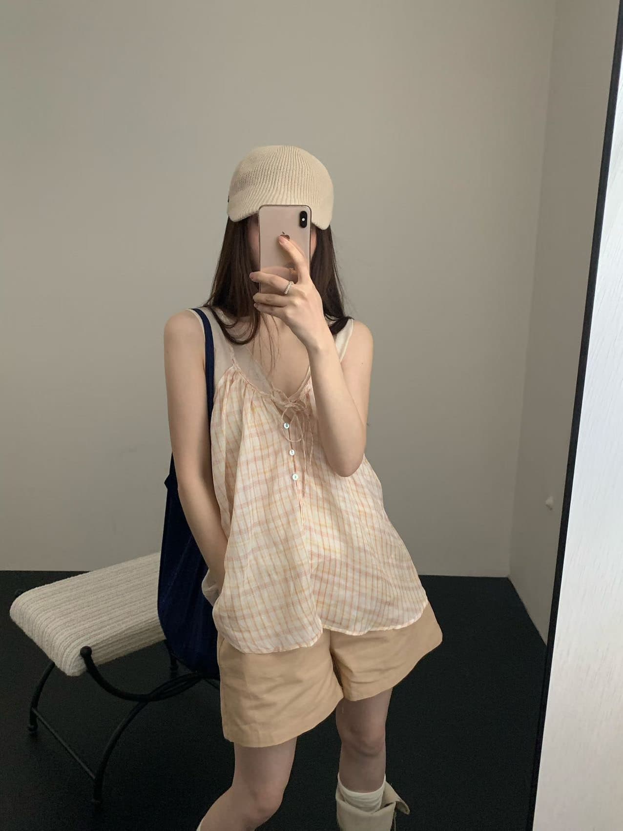 실사 26 년 여름 켜기 새로운 프랑스식 달콤함 꽃무늬 레이스업 루즈핏 쇼트 스타일 조끼 상세 이미지 4