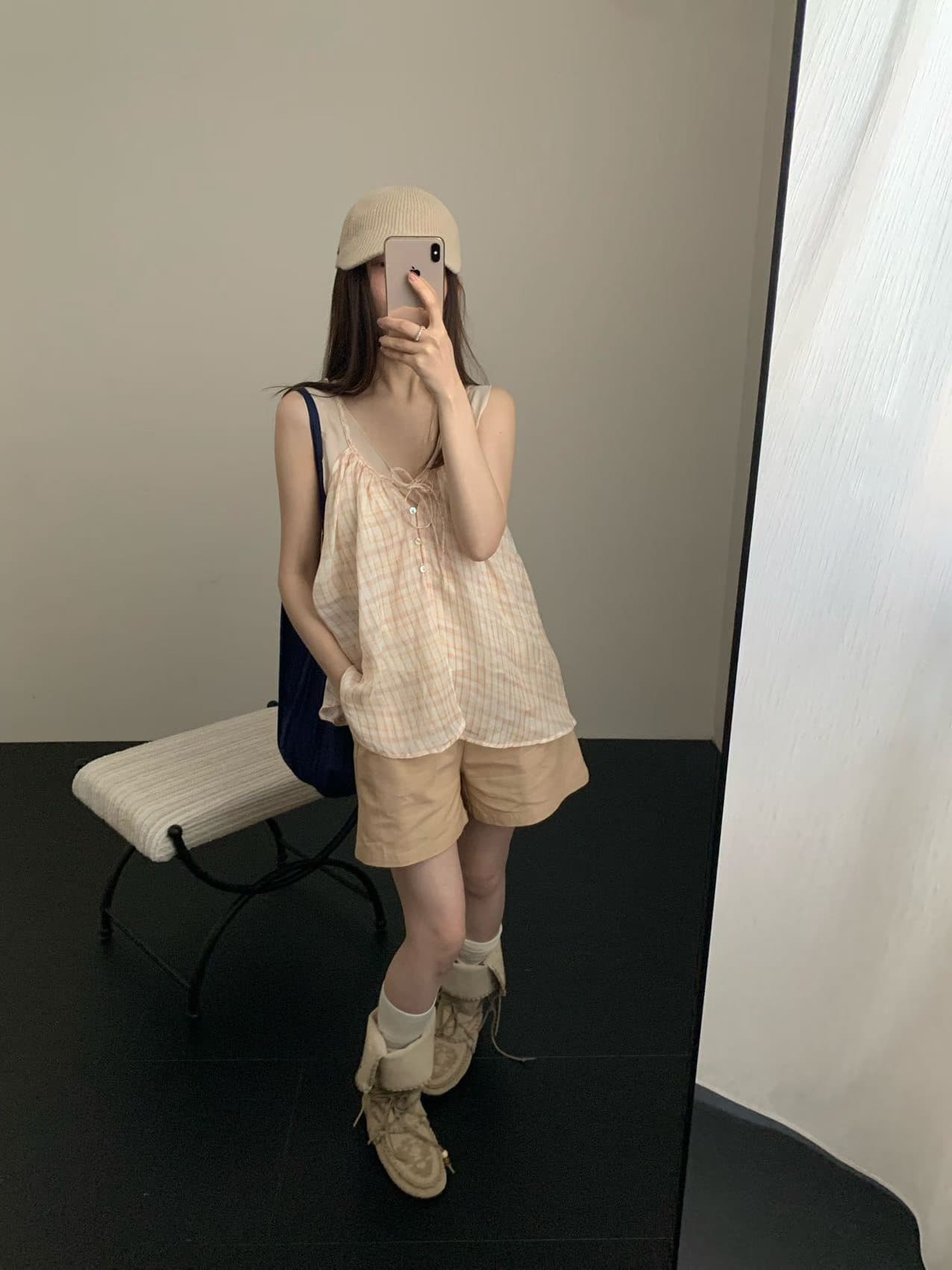 실사 26 년 여름 켜기 새로운 프랑스식 달콤함 꽃무늬 레이스업 루즈핏 쇼트 스타일 조끼 상세 이미지 7