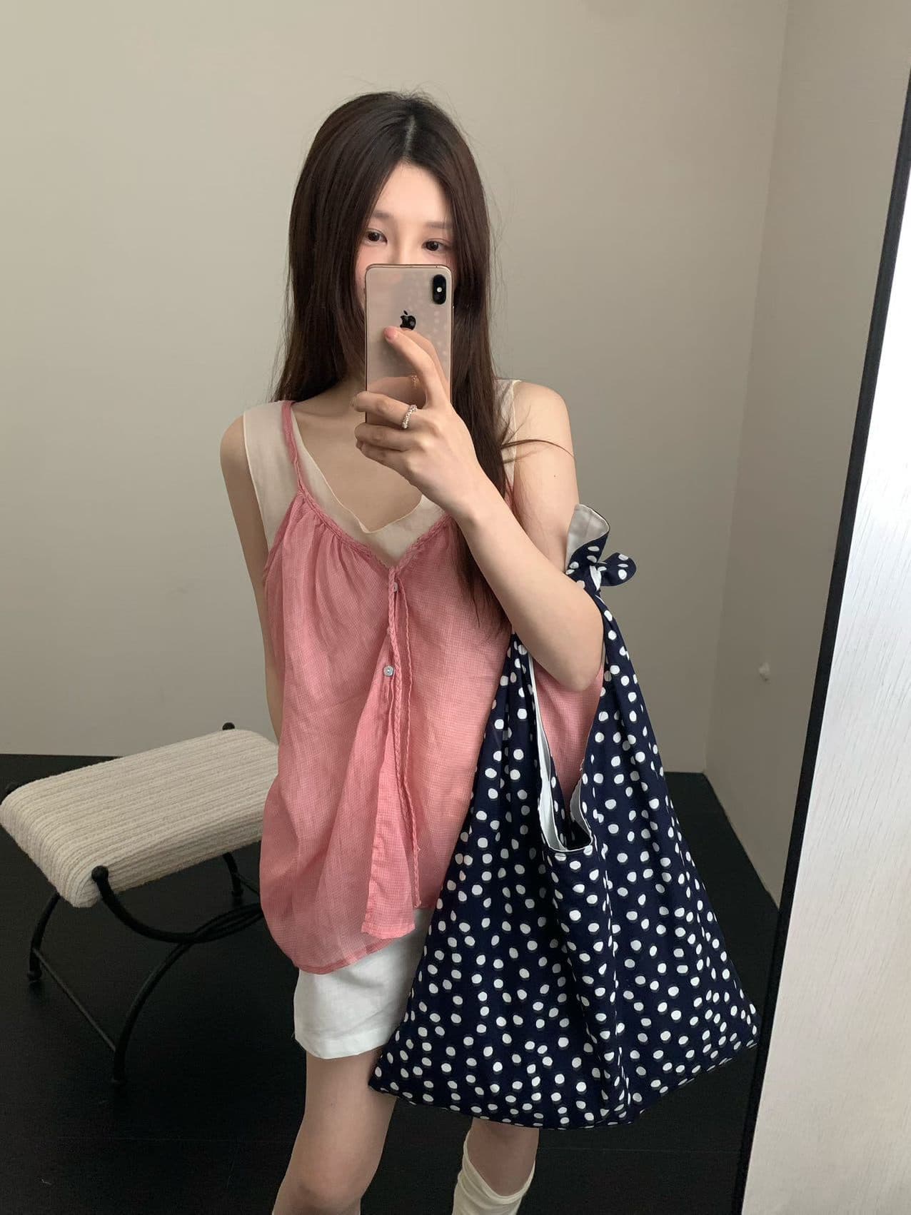 실사 26 년 여름 켜기 새로운 프랑스식 달콤함 꽃무늬 레이스업 루즈핏 쇼트 스타일 조끼 상세 이미지 9