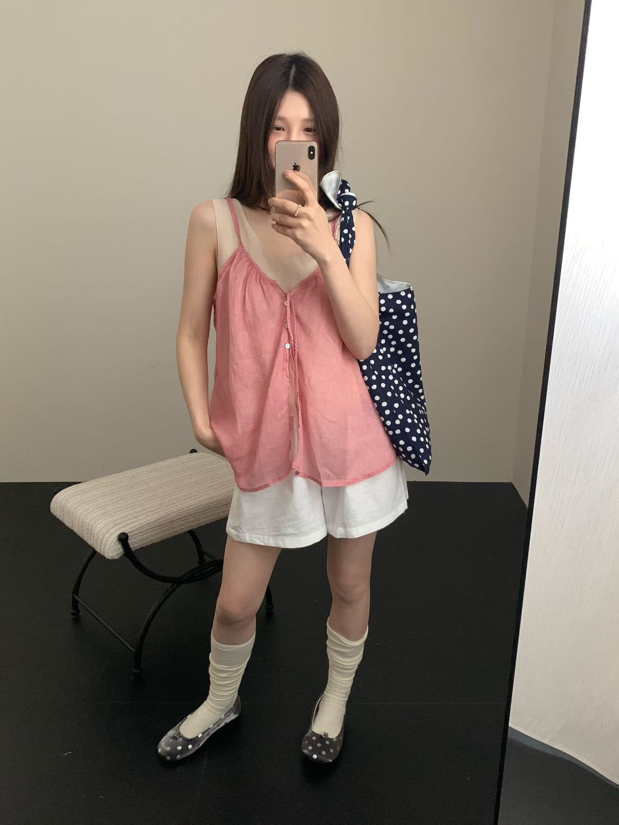 실사 26 년 여름 켜기 새로운 프랑스식 달콤함 꽃무늬 레이스업 루즈핏 쇼트 스타일 조끼 상세 이미지 10
