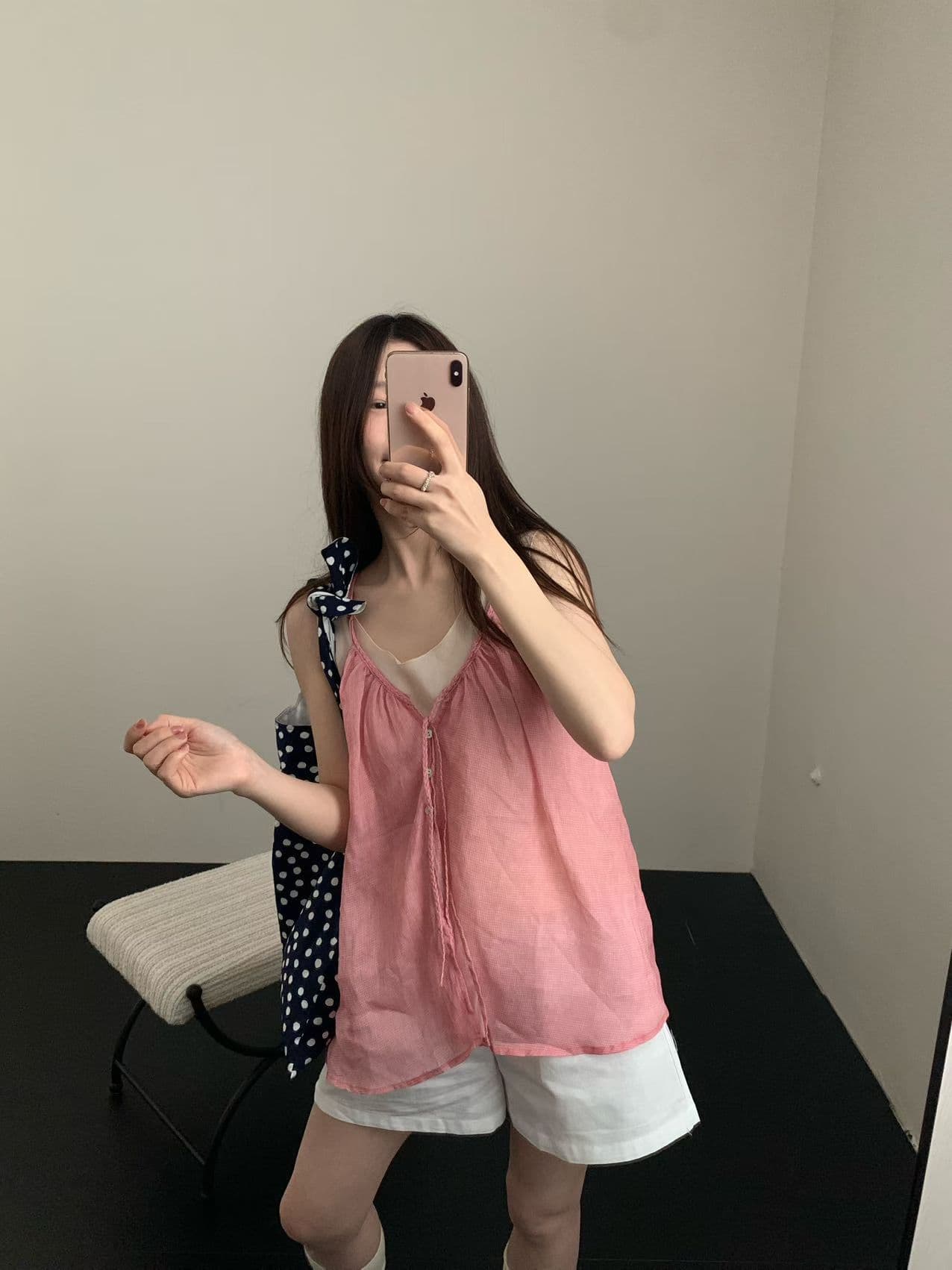 실사 26 년 여름 켜기 새로운 프랑스식 달콤함 꽃무늬 레이스업 루즈핏 쇼트 스타일 조끼 상세 이미지 17