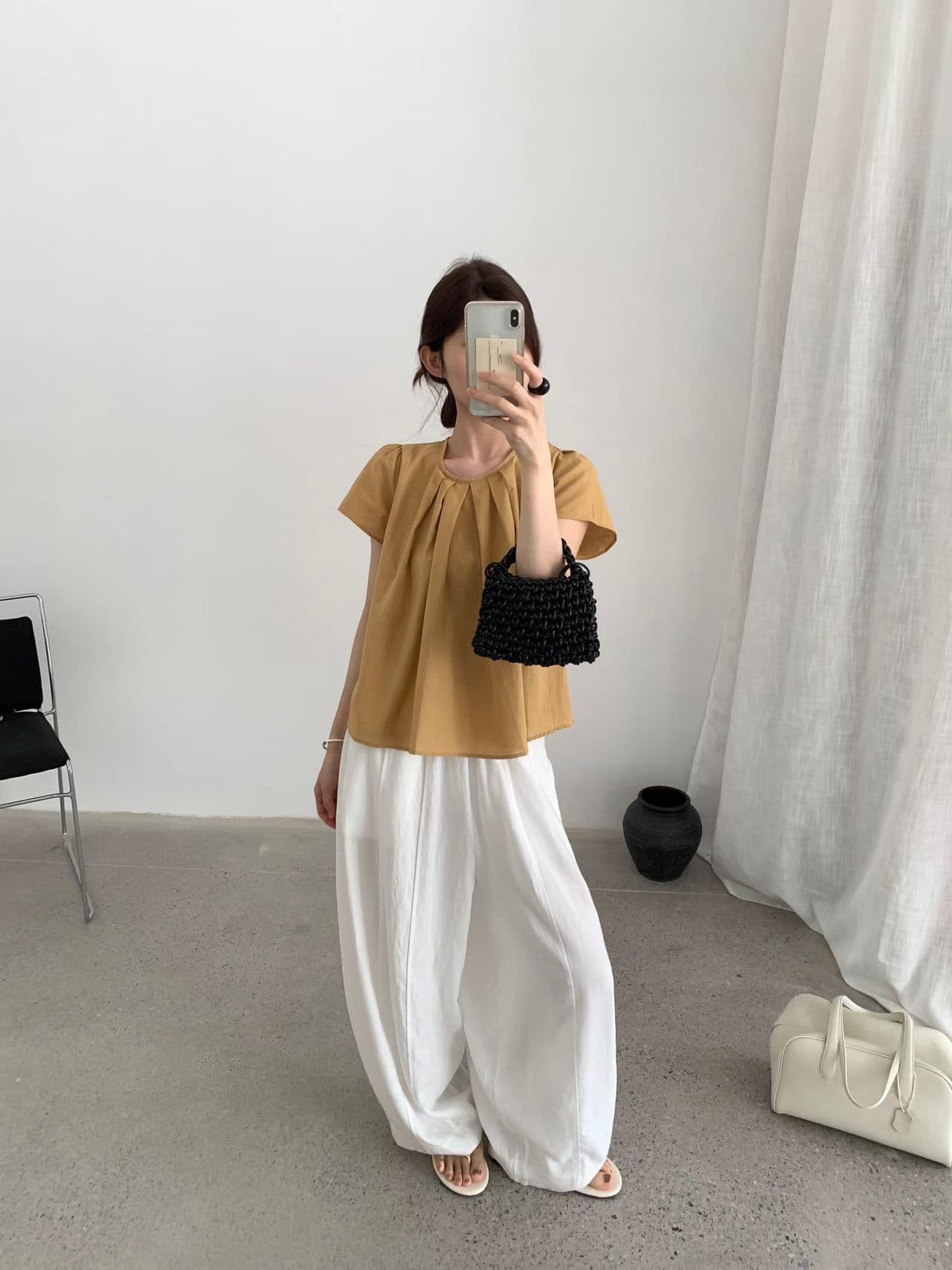 실사 한 부서 부드러운 바람 라운드 넥 작은 날다 소매 셔츠 루즈핏 슬림해 보이는 다용도 출퇴근 맨위 상세 이미지 4