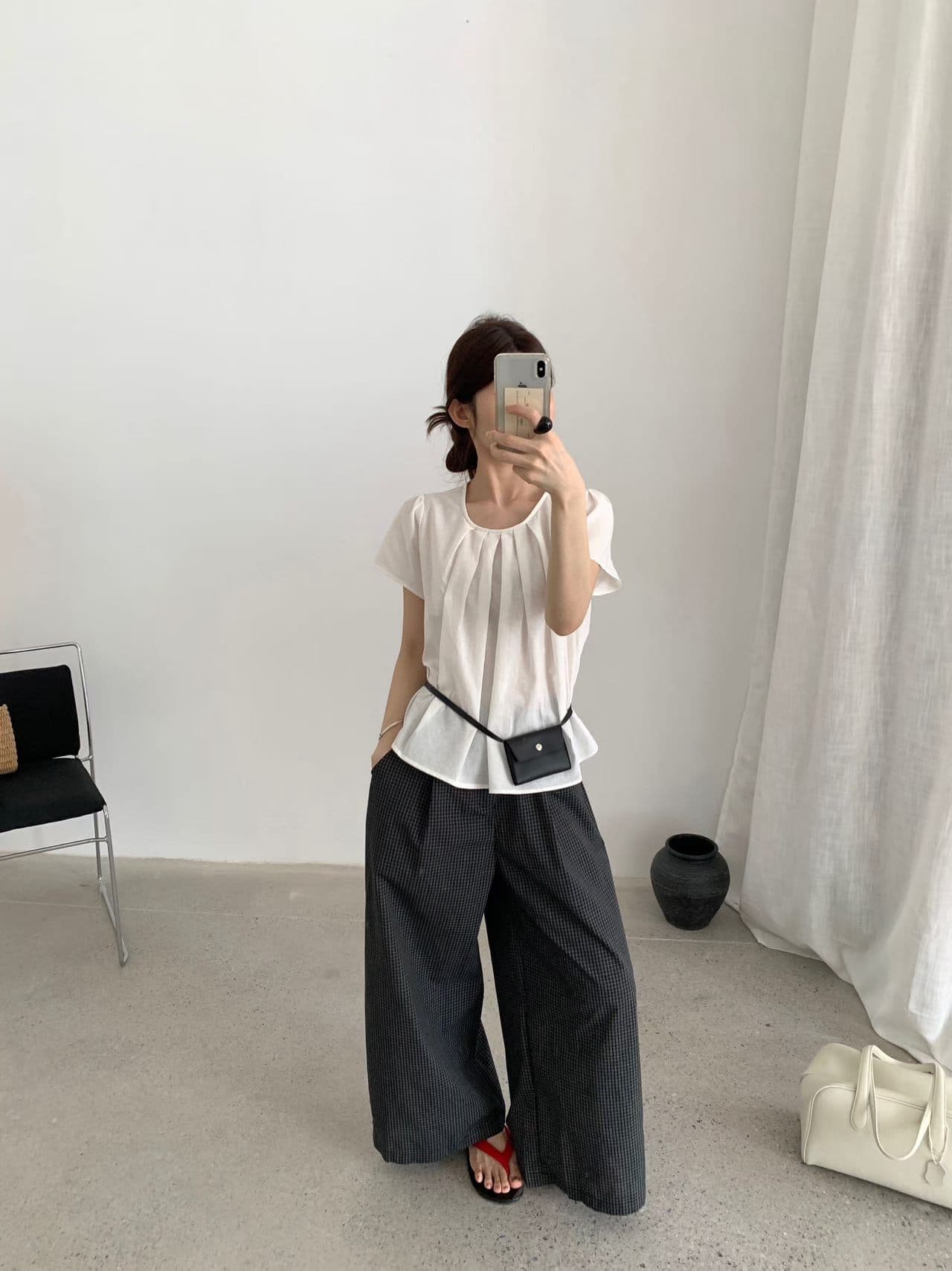 실사 한 부서 부드러운 바람 라운드 넥 작은 날다 소매 셔츠 루즈핏 슬림해 보이는 다용도 출퇴근 맨위 상세 이미지 24