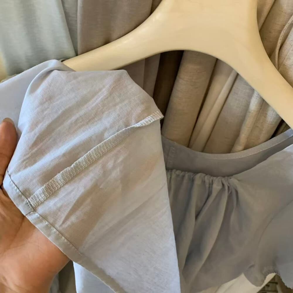 폭발 계속 돈 벌기 라미 작은 셔츠 한 부서 u 칼라 품격 슬림해 보이는 레이스업 작은 셔츠 상세 이미지 33