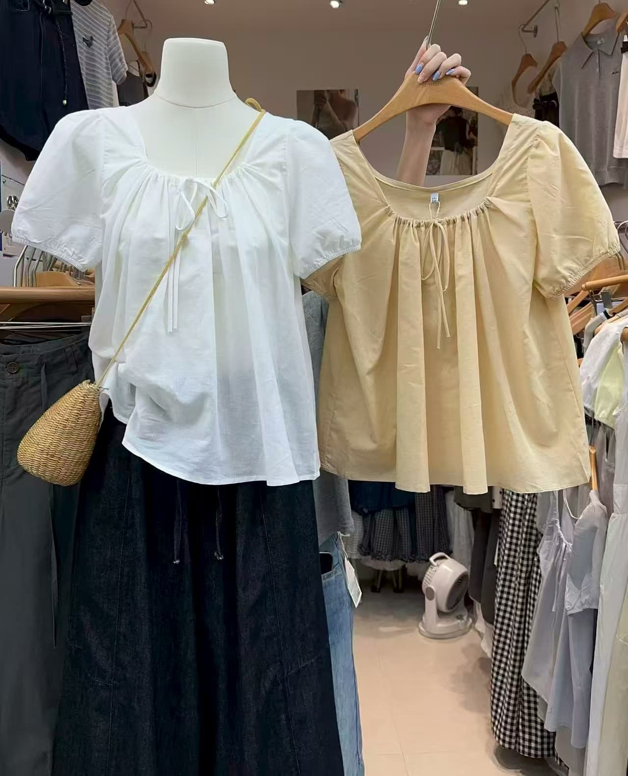 폭발 계속 돈 벌기 라미 작은 셔츠 한 부서 u 칼라 품격 슬림해 보이는 레이스업 작은 셔츠 상세 이미지 37