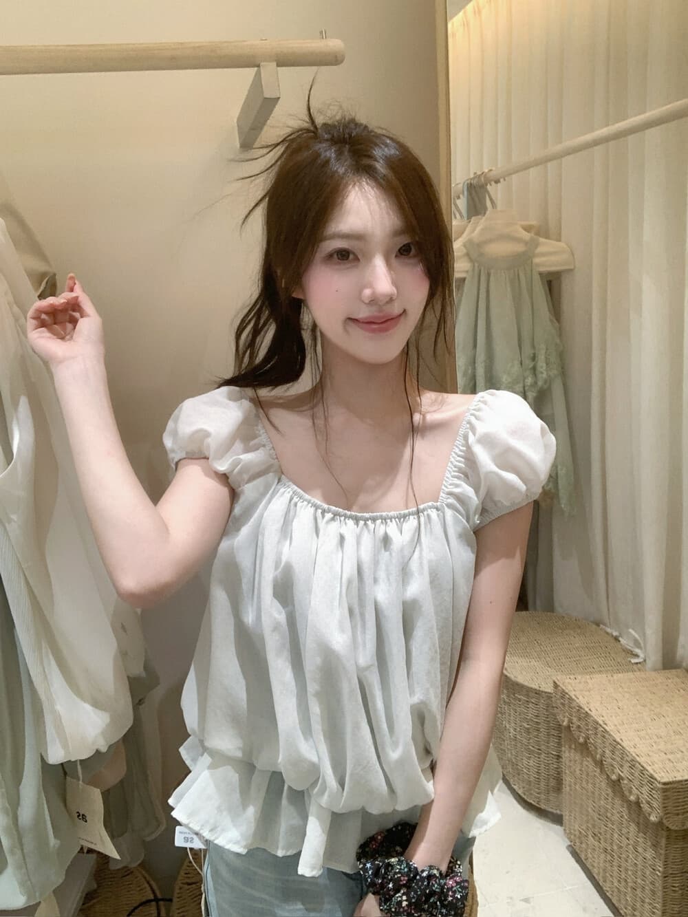 클릭률 매우 높음 du 속 한 여성 분위기 센스 3 연 프랑스식 거품 소매 꽃밭 작은 셔츠 상세 이미지 4
