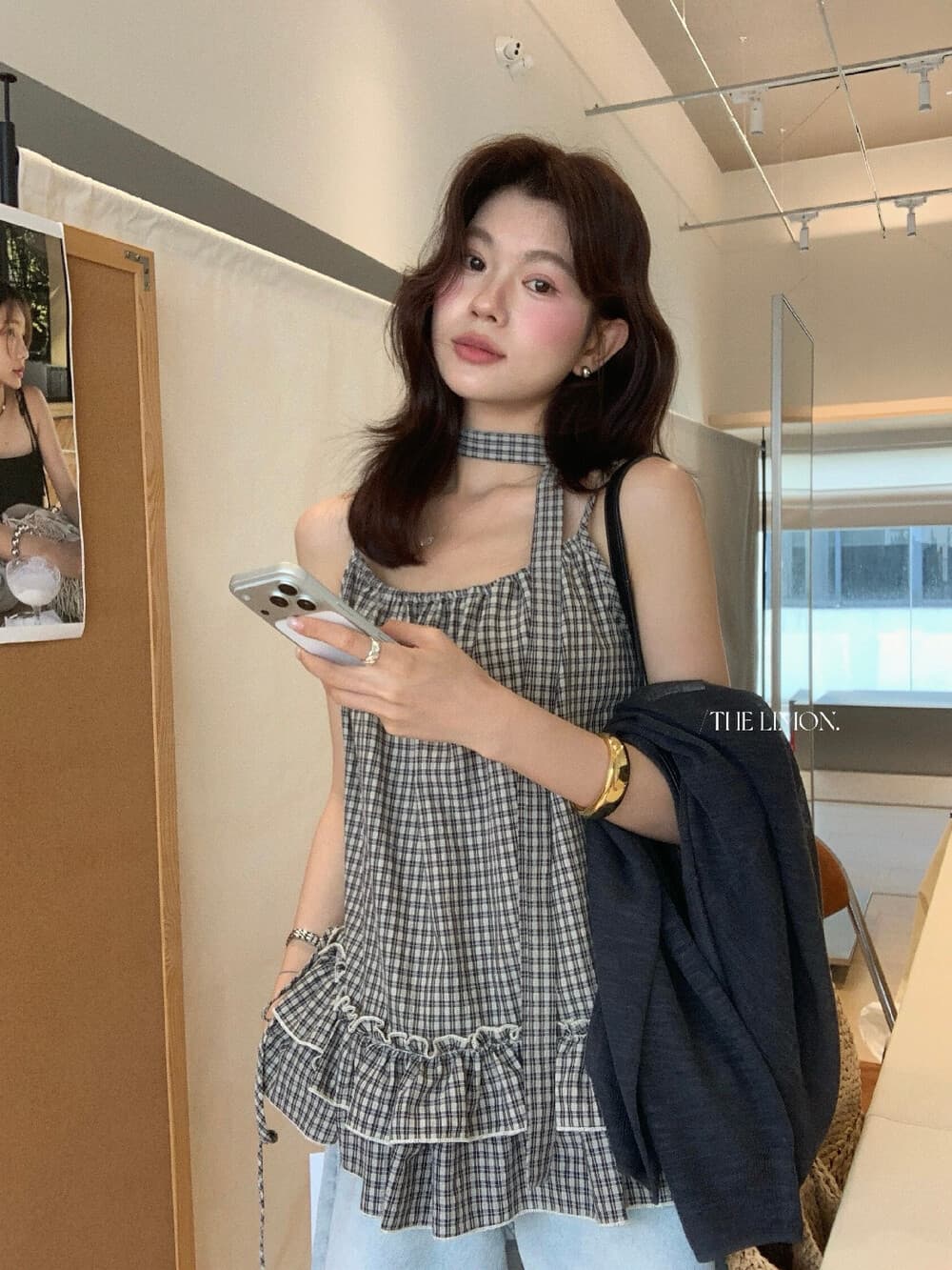 소녀 특별 조정 26 여름 켜기 새로운 슬립 체크무늬 리본 이중층 연꽃 잎 조끼 경기 리본 상세 이미지 6