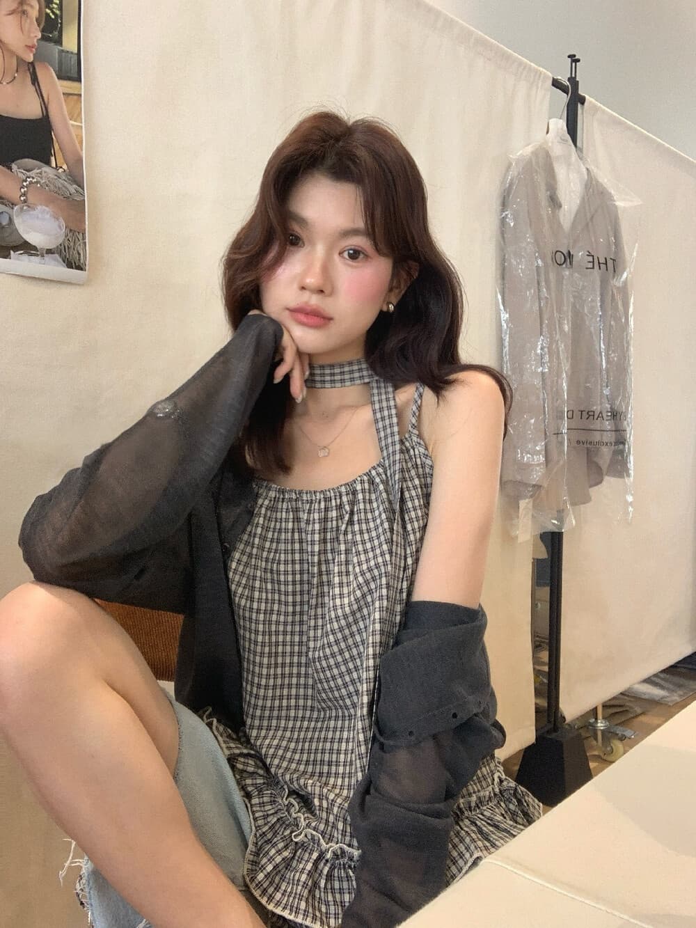소녀 특별 조정 26 여름 켜기 새로운 슬립 체크무늬 리본 이중층 연꽃 잎 조끼 경기 리본 상세 이미지 18