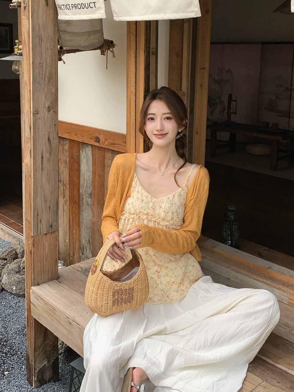 26 여름 켜기 새로운 여름 필수 꽃무늬 슬립 루즈핏 자외선 차단 니트 오픈 가디건 투피스 세트 세트 상세 이미지 3