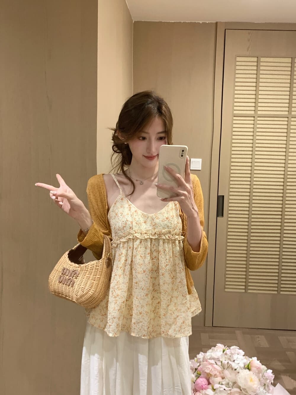 26 여름 켜기 새로운 여름 필수 꽃무늬 슬립 루즈핏 자외선 차단 니트 오픈 가디건 투피스 세트 세트 상세 이미지 5