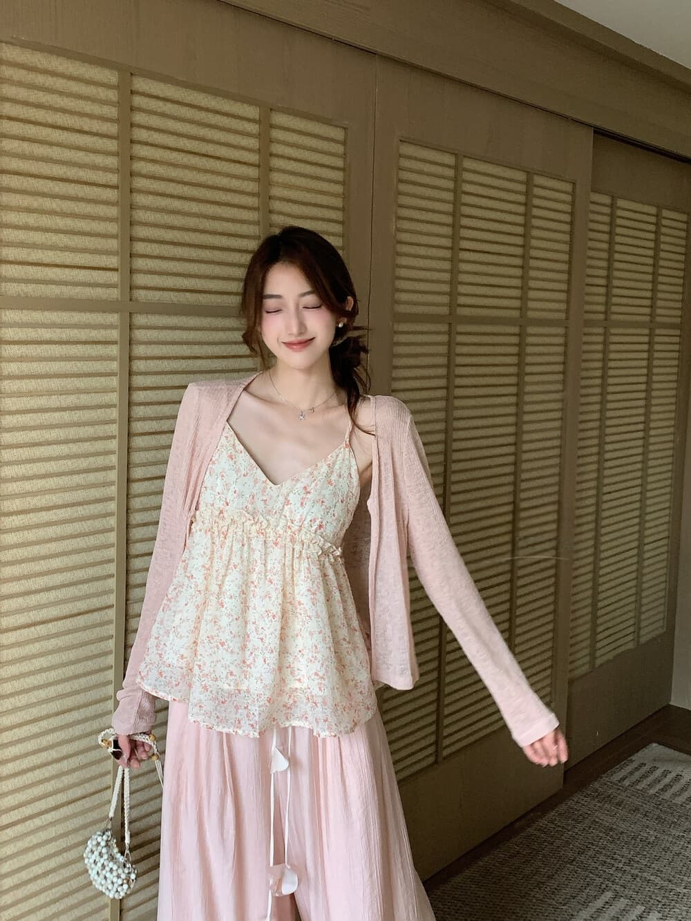 26 여름 켜기 새로운 여름 필수 꽃무늬 슬립 루즈핏 자외선 차단 니트 오픈 가디건 투피스 세트 세트 상세 이미지 7