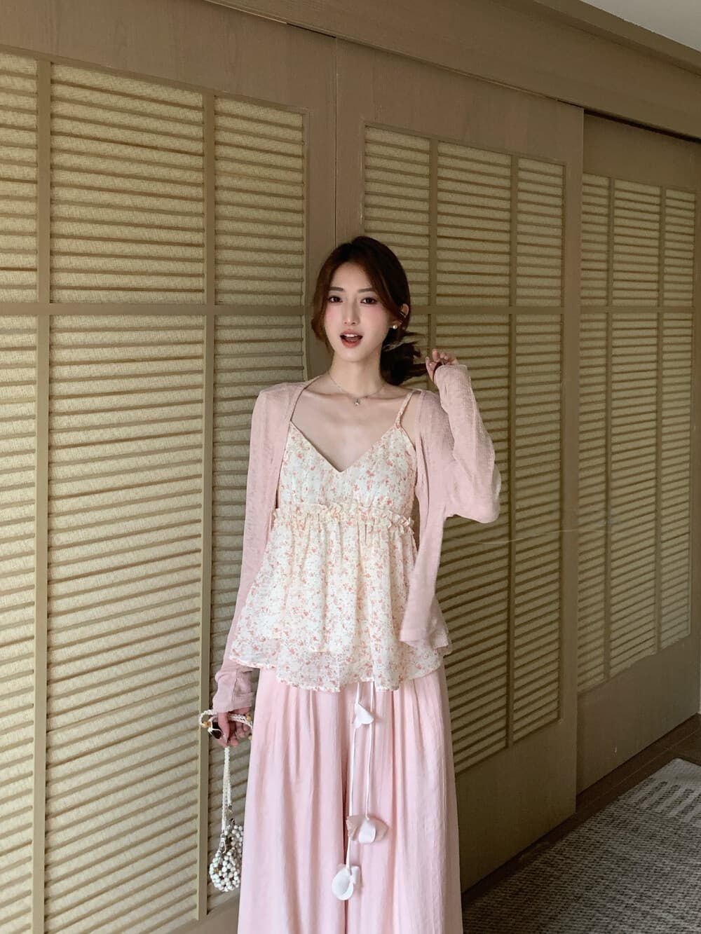 26 여름 켜기 새로운 여름 필수 꽃무늬 슬립 루즈핏 자외선 차단 니트 오픈 가디건 투피스 세트 세트 상세 이미지 11