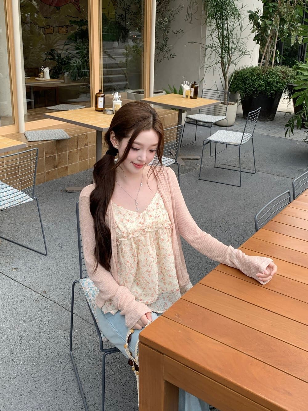 26 여름 켜기 새로운 여름 필수 꽃무늬 슬립 루즈핏 자외선 차단 니트 오픈 가디건 투피스 세트 세트 상세 이미지 26