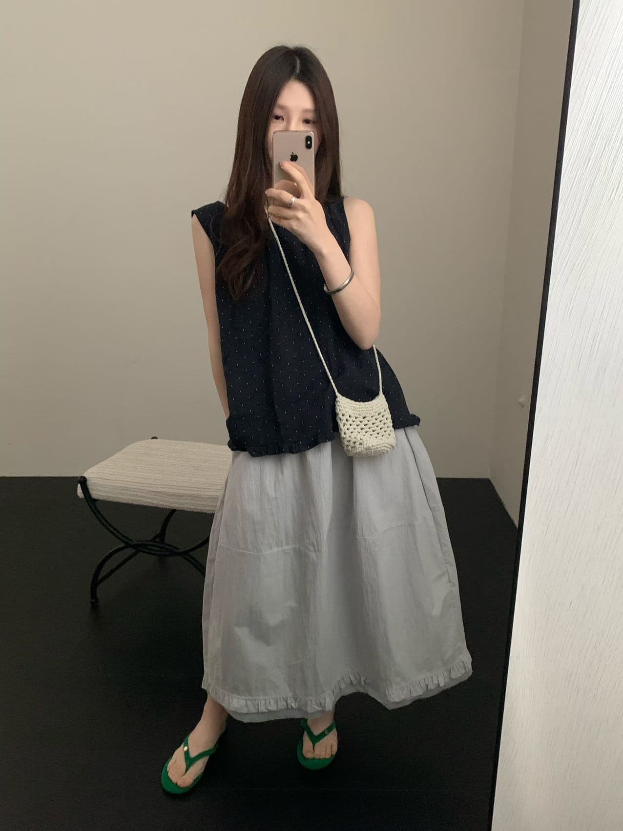 실사 2026 여름 켜기 새로운 다용도 한 부서 출퇴근 바람 미니멀리즘 한 부서 프릴 참나무 늑골 하이웨이스트 반 스커트 상세 이미지 19
