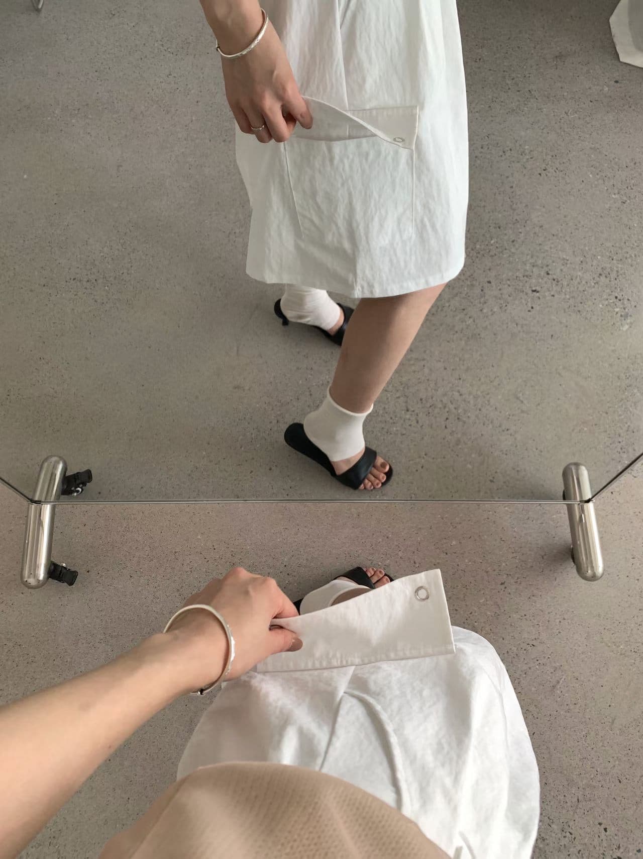실사 여름 켜기 새로운 일상 와 성별 착용 가져 가라. 하프 밴딩 안감 워크웨어 6 점 반신 스커트 가치가 없다. 벨트 상세 이미지 3