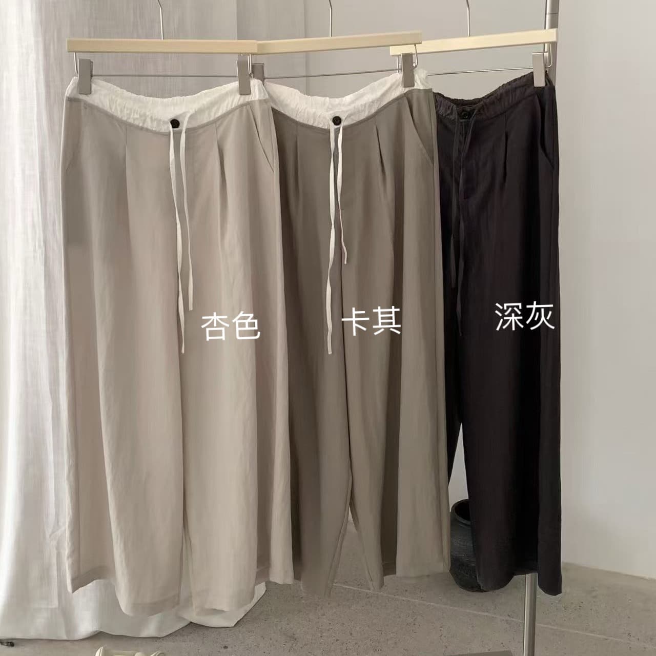 실사 여름 켜기 새로운 스트랩 오래된 돈 바람 느슨함 센스 배색 허리 머리 와이드 레그 팬츠 하이웨이스트 루즈핏 느긋한 바람 캐주얼 바지 이미지 6