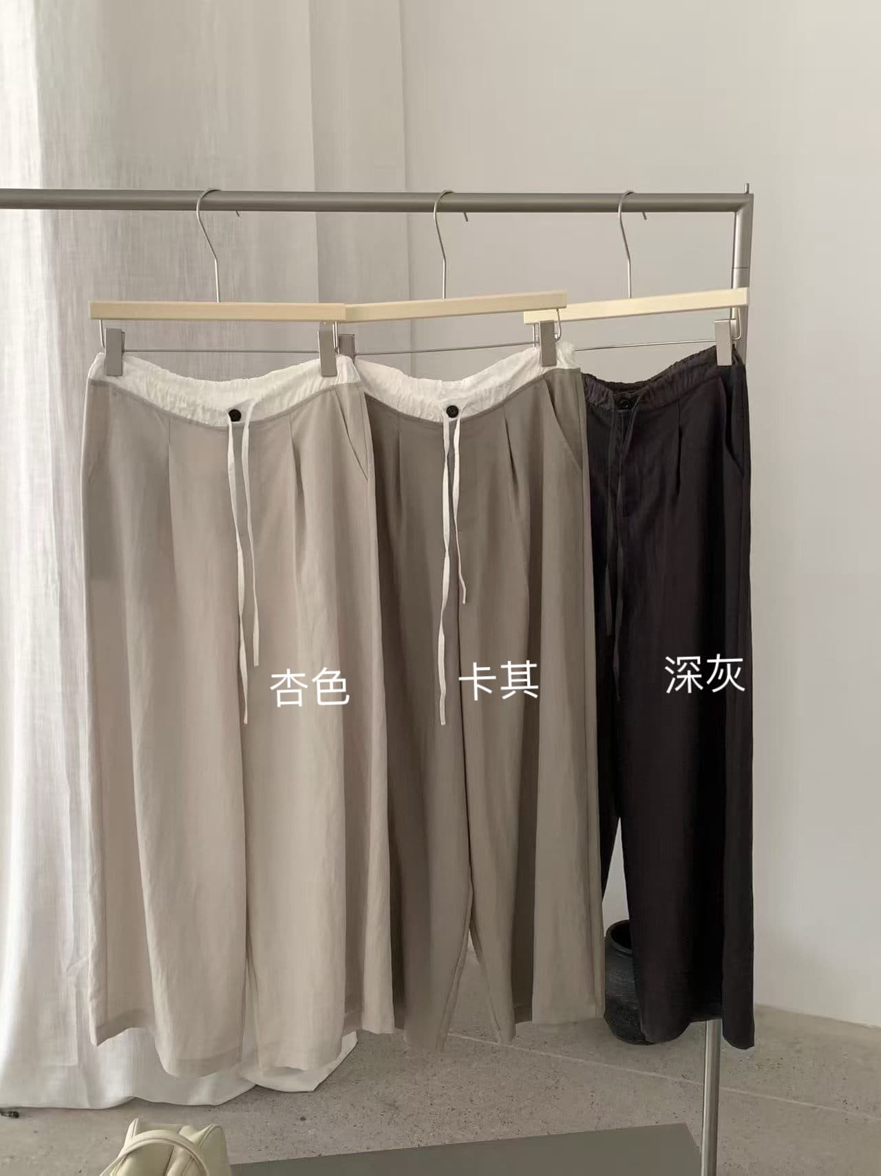 실사 여름 켜기 새로운 스트랩 오래된 돈 바람 느슨함 센스 배색 허리 머리 와이드 레그 팬츠 하이웨이스트 루즈핏 느긋한 바람 캐주얼 바지 상세 이미지 2