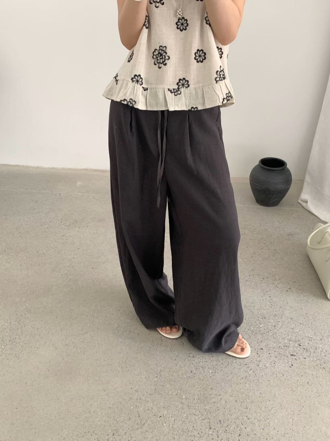 실사 여름 켜기 새로운 스트랩 오래된 돈 바람 느슨함 센스 배색 허리 머리 와이드 레그 팬츠 하이웨이스트 루즈핏 느긋한 바람 캐주얼 바지 상세 이미지 6