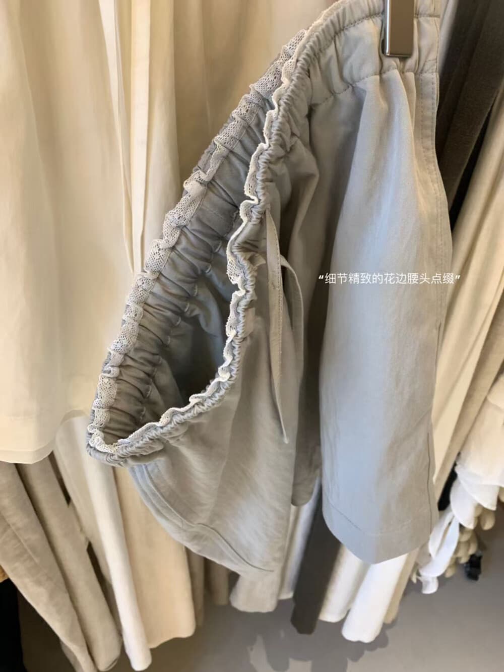 느슨함 센스 레이스 레이스 반바지 한 부서 허리밴드 이후 주머니 슬림해 보이는 레이스 허리 머리 디자인 센스 캐주얼 반바지 상세 이미지 14