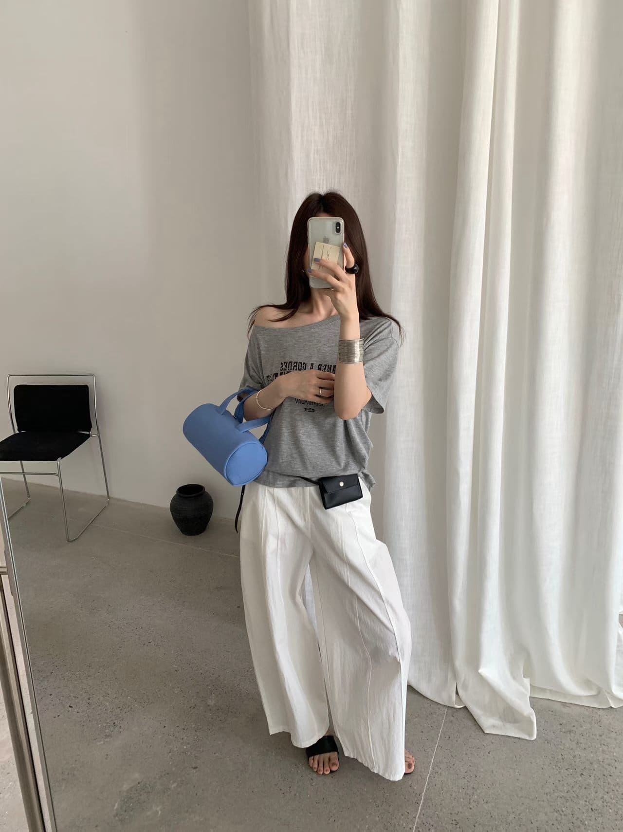 실사 26 여름 켜기 새로운 한국 스타일 ins 바람 보 주님 센스 비스듬한 어깨 의류 반팔 티셔츠 상세 이미지 10