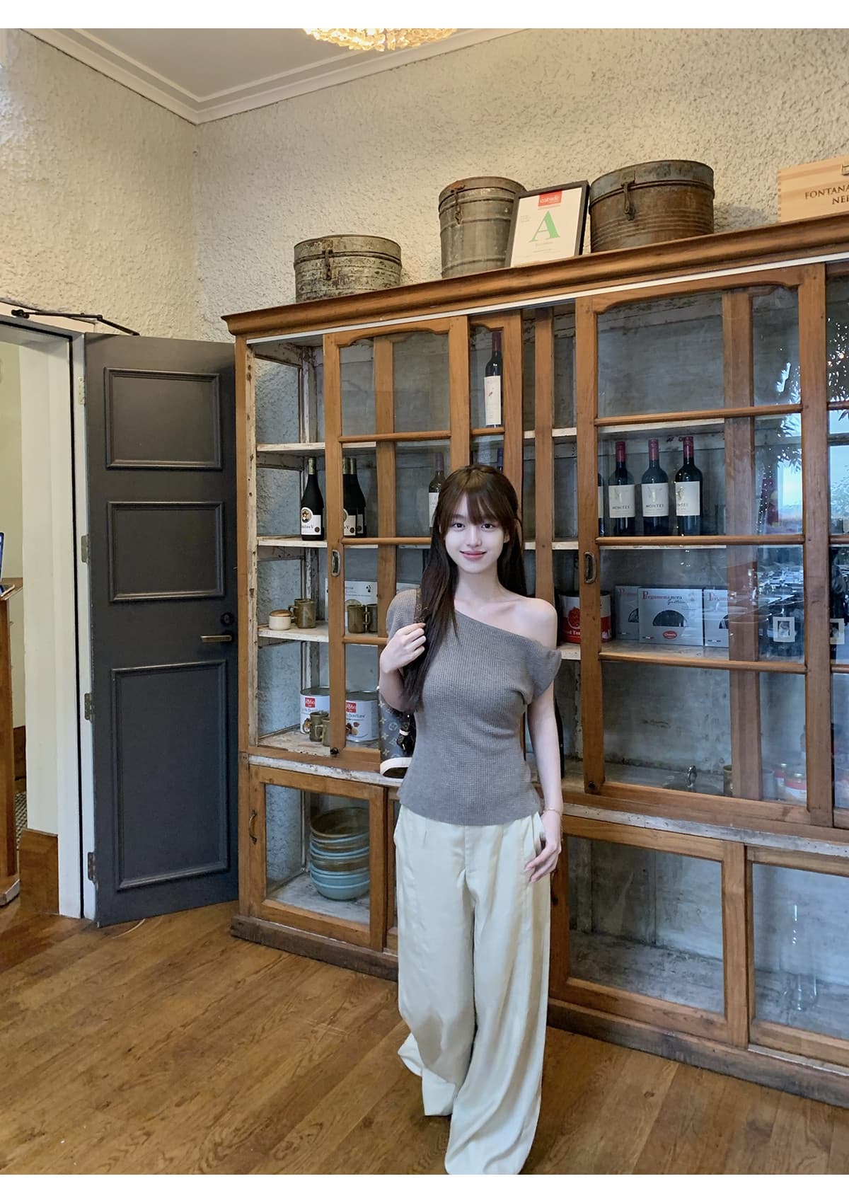 ppmaer 한여름 후아 남편 그리드 디자인 센스 비스듬한 칼라 반팔 티셔츠 여성 여름 품격 몸매 가꾸기 캐주얼 맨위 상세 이미지 21