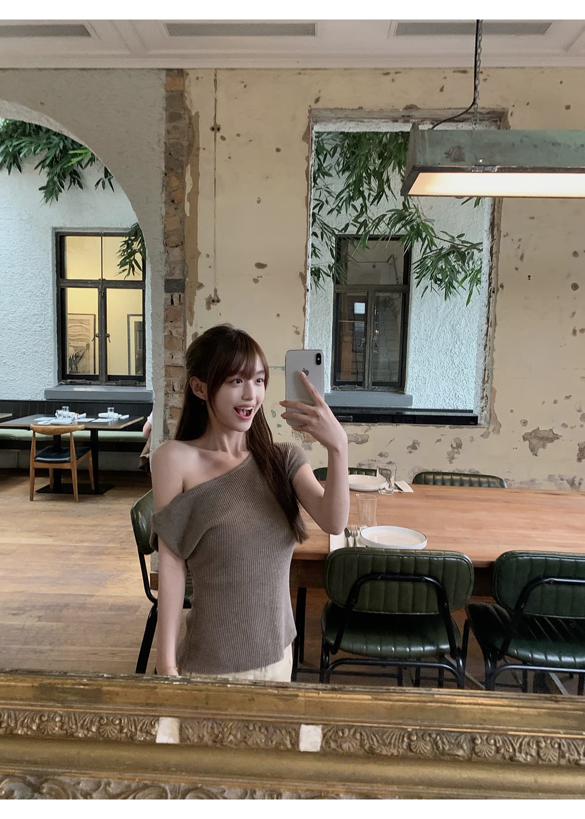 ppmaer 한여름 후아 남편 그리드 디자인 센스 비스듬한 칼라 반팔 티셔츠 여성 여름 품격 몸매 가꾸기 캐주얼 맨위 상세 이미지 24