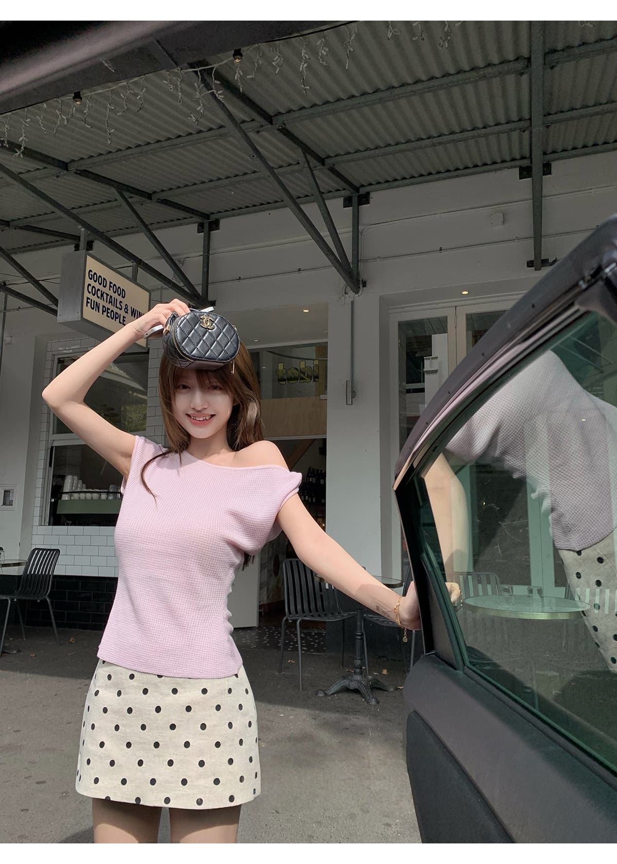 ppmaer 한여름 후아 남편 그리드 디자인 센스 비스듬한 칼라 반팔 티셔츠 여성 여름 품격 몸매 가꾸기 캐주얼 맨위 상세 이미지 27