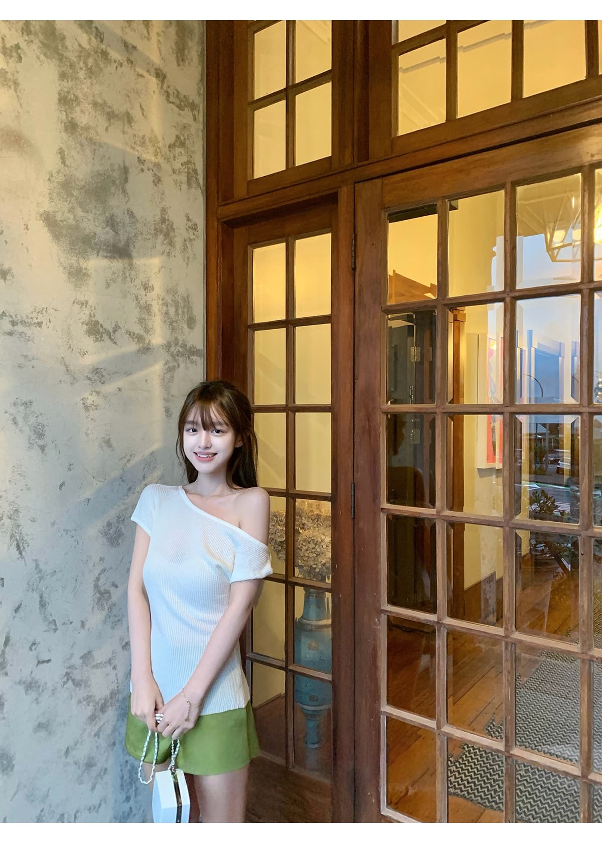 ppmaer 한여름 후아 남편 그리드 디자인 센스 비스듬한 칼라 반팔 티셔츠 여성 여름 품격 몸매 가꾸기 캐주얼 맨위 상세 이미지 31