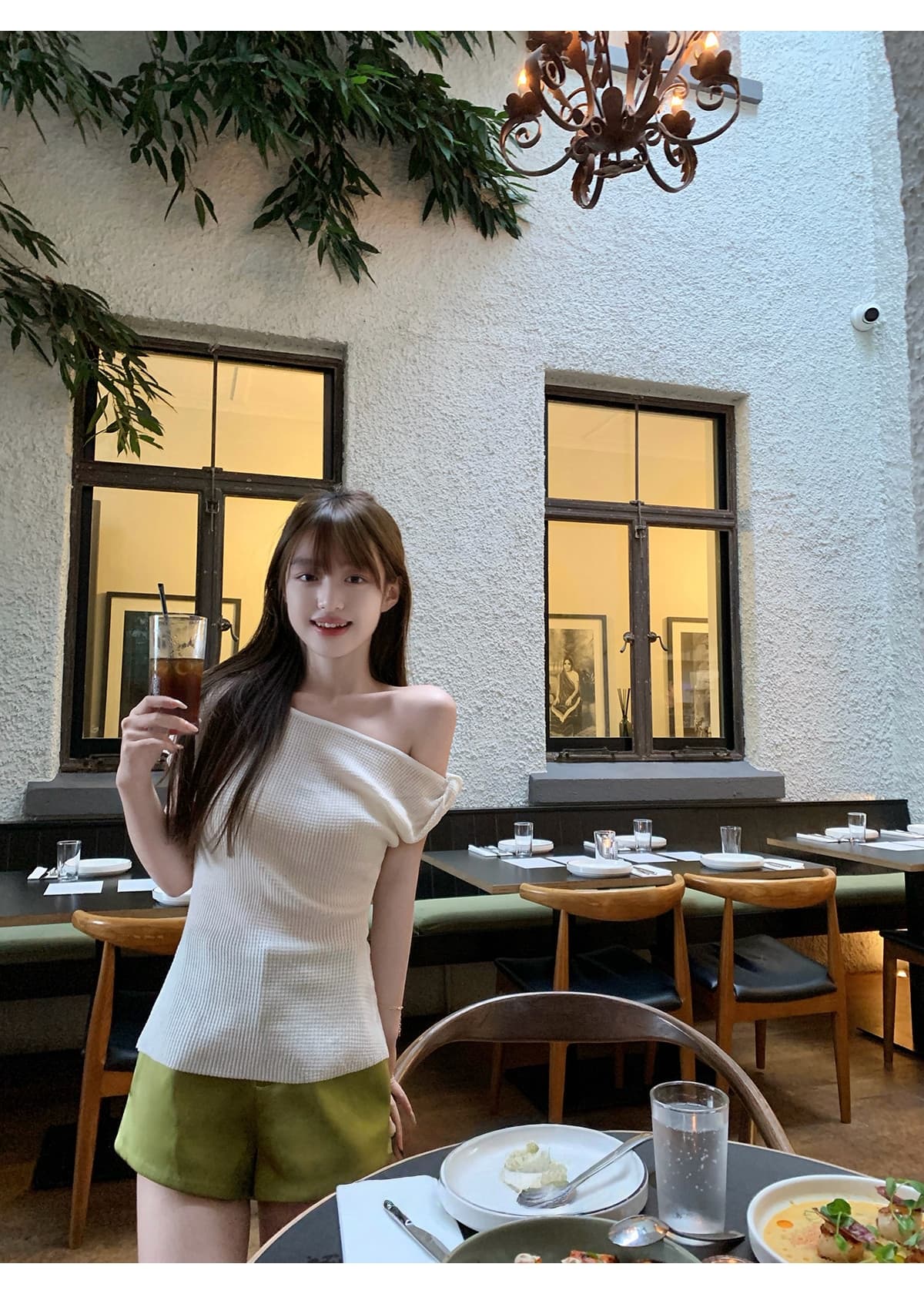 ppmaer 한여름 후아 남편 그리드 디자인 센스 비스듬한 칼라 반팔 티셔츠 여성 여름 품격 몸매 가꾸기 캐주얼 맨위 상세 이미지 32