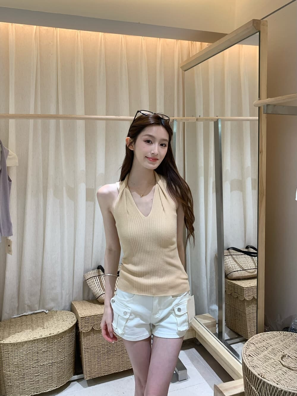지혜 부서 핫걸 26 년 여름 켜기 새로운 매운맛 원에서 위로 슈퍼 머리 어깨 ~보다 십자가 행침 목 니트 조끼 상세 이미지 4