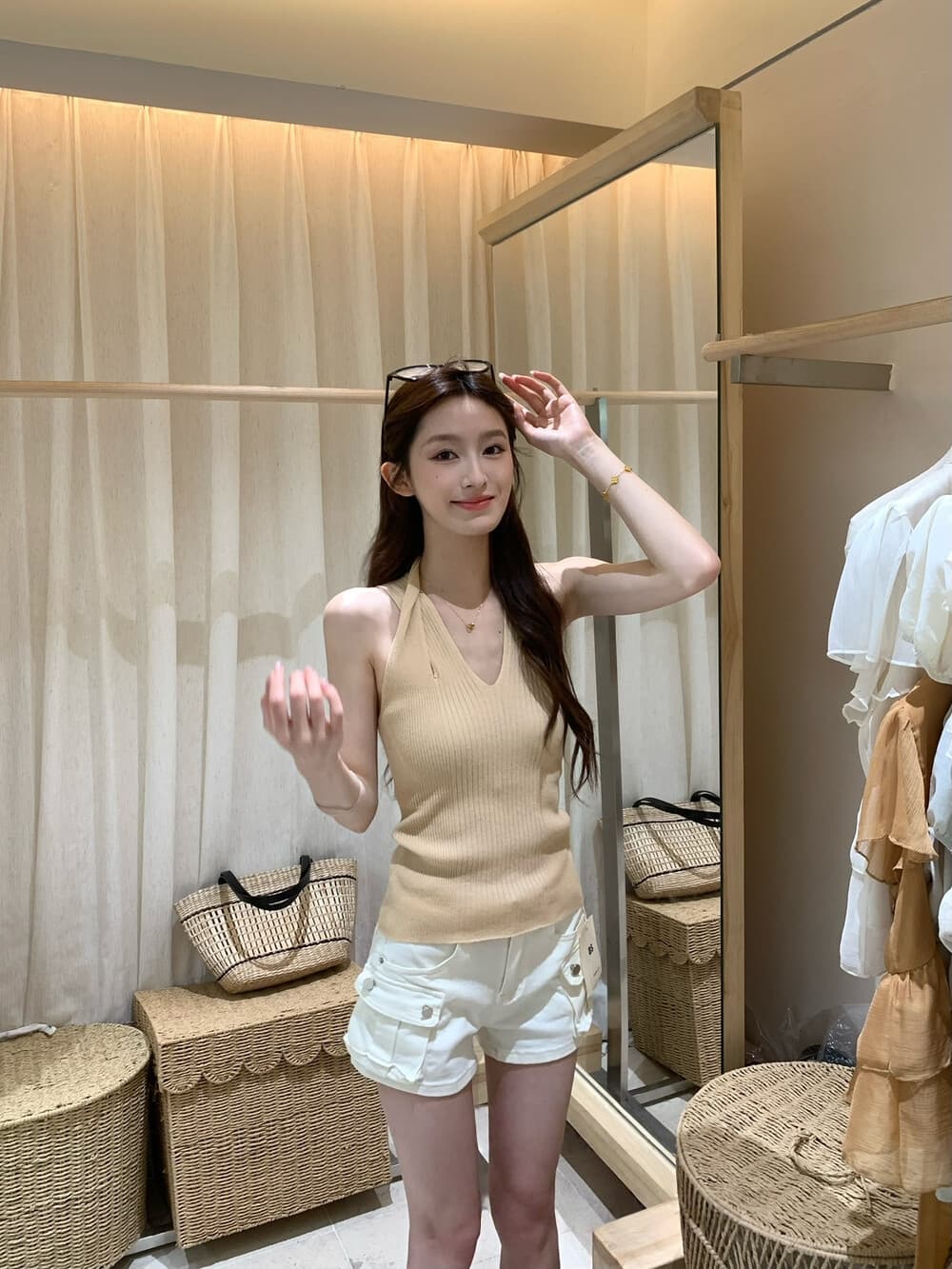 지혜 부서 핫걸 26 년 여름 켜기 새로운 매운맛 원에서 위로 슈퍼 머리 어깨 ~보다 십자가 행침 목 니트 조끼 상세 이미지 7