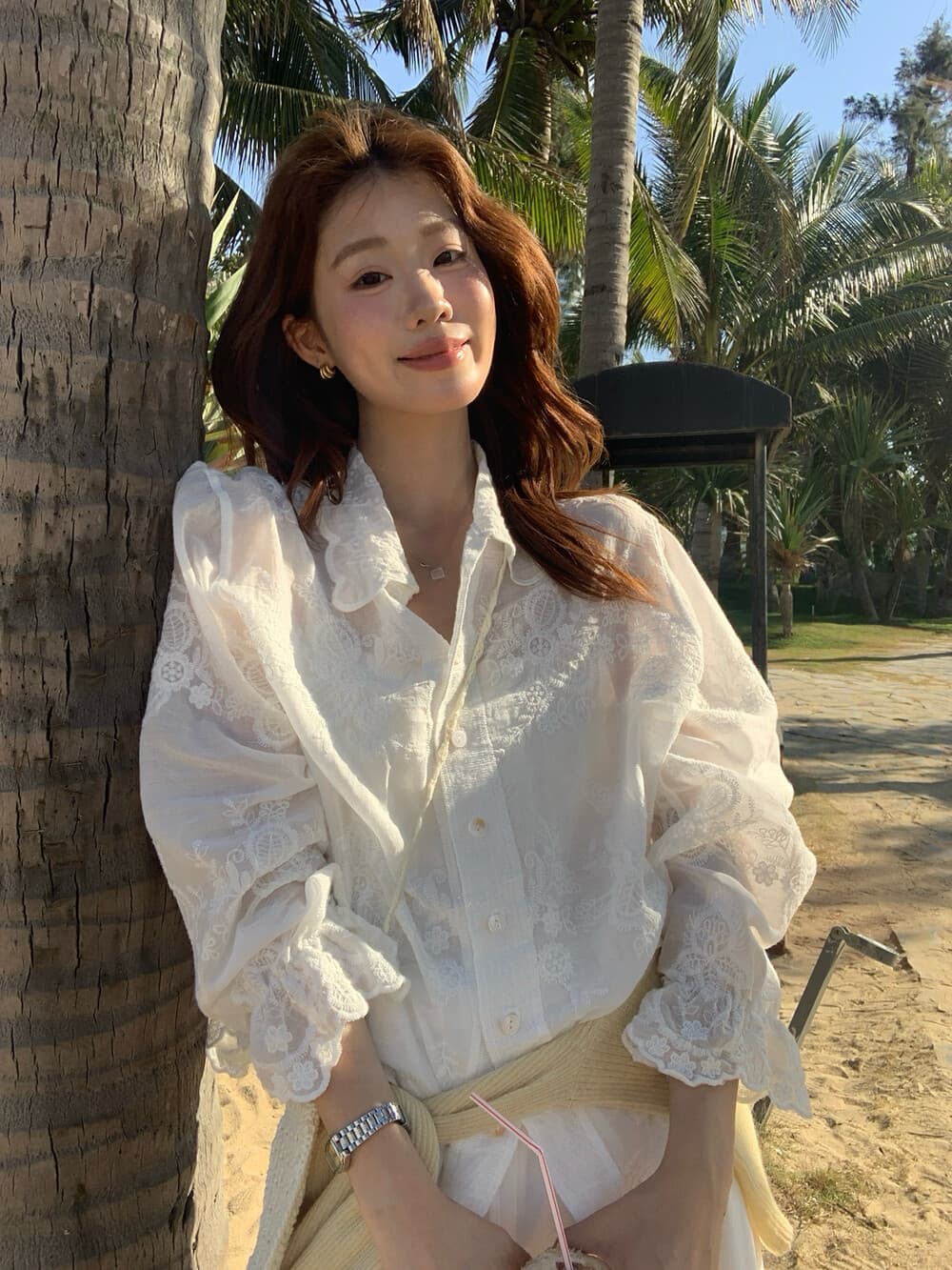 26 년 이른 봄 예술 건강 프랑스식 레트로 3 차원 자카드 셔츠 상세 이미지 3