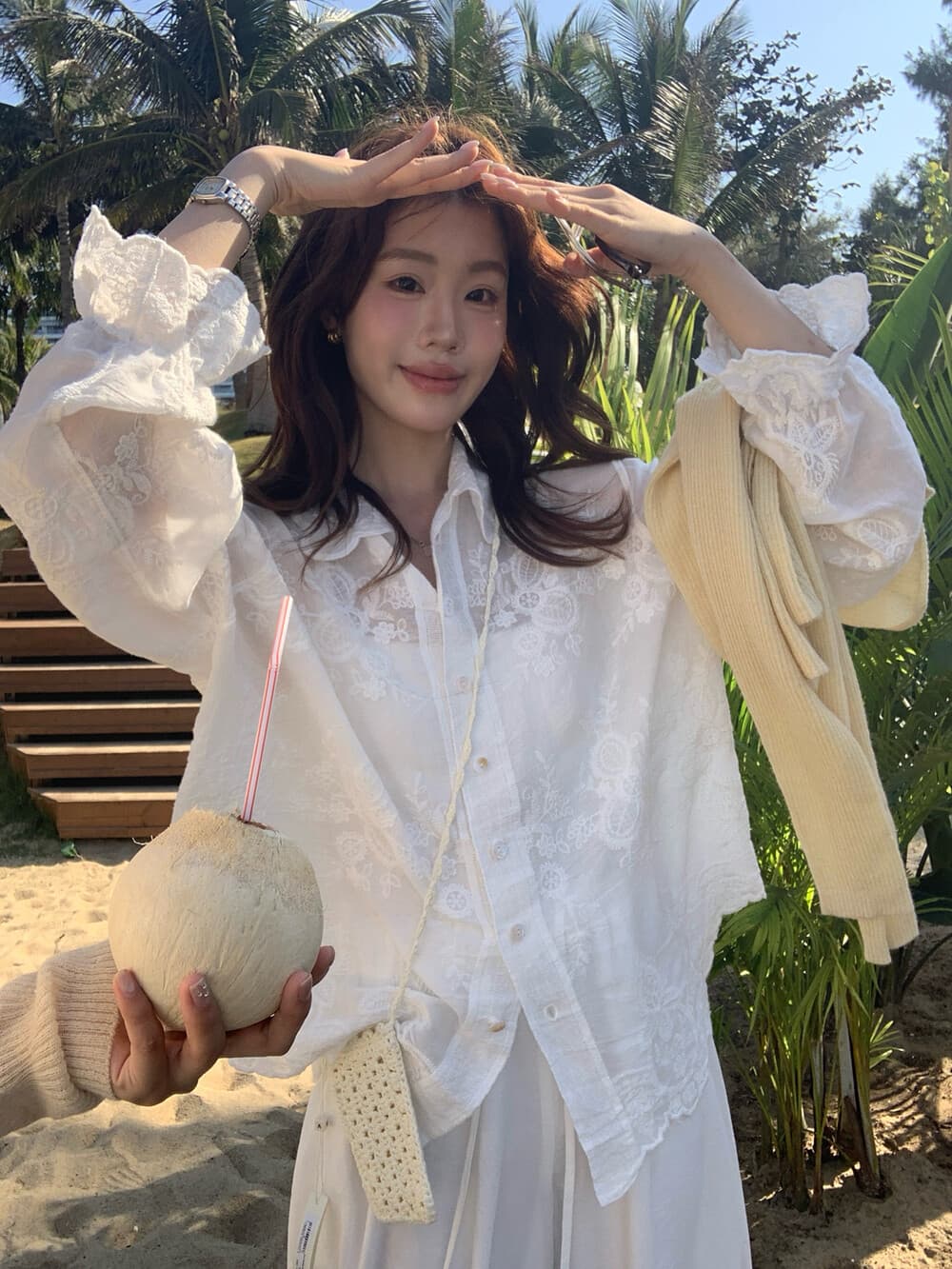 26 년 이른 봄 예술 건강 프랑스식 레트로 3 차원 자카드 셔츠 상세 이미지 9