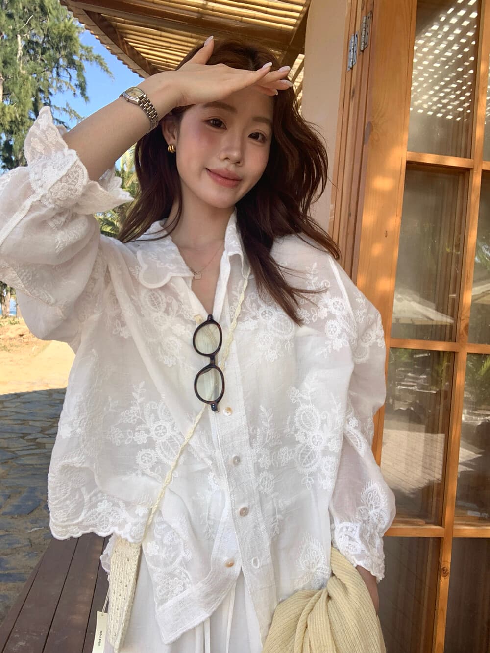 26 년 이른 봄 예술 건강 프랑스식 레트로 3 차원 자카드 셔츠 상세 이미지 11