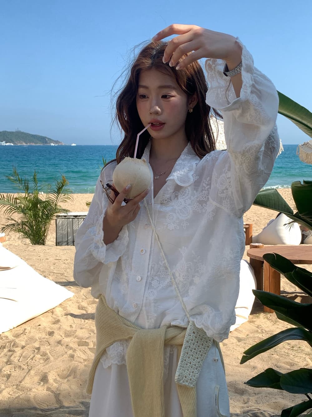 26 년 이른 봄 예술 건강 프랑스식 레트로 3 차원 자카드 셔츠 상세 이미지 12