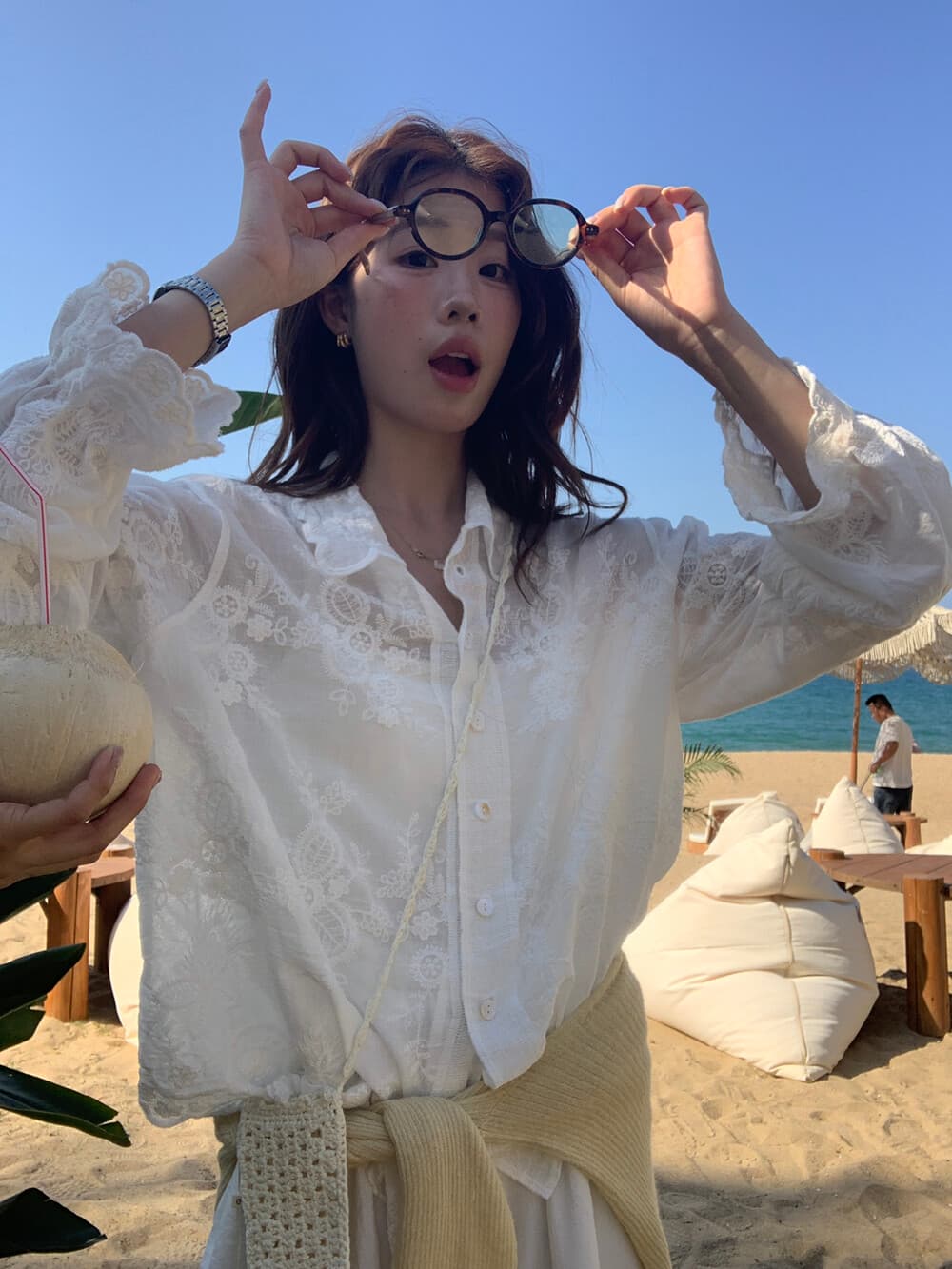 26 년 이른 봄 예술 건강 프랑스식 레트로 3 차원 자카드 셔츠 상세 이미지 14