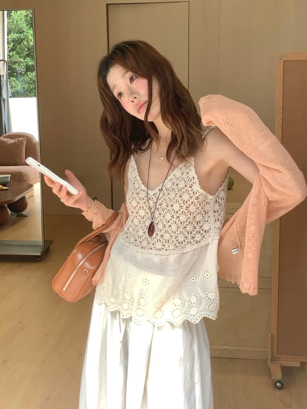 꽃 객실 손 확인 세트 조심해. 기계 공예 홀로우 아웃 자수 캐미솔 상세 이미지 6