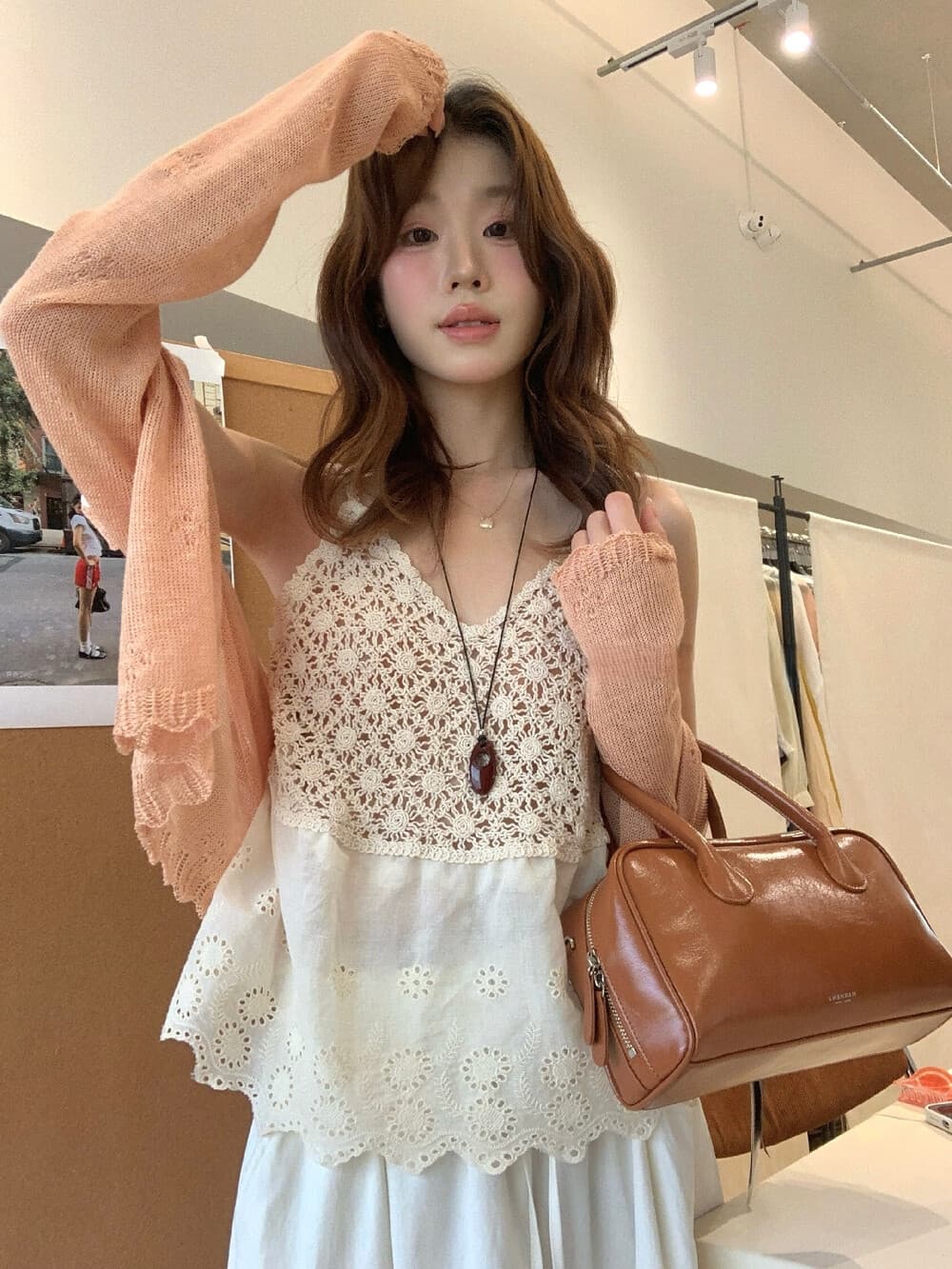 꽃 객실 손 확인 세트 조심해. 기계 공예 홀로우 아웃 자수 캐미솔 상세 이미지 10