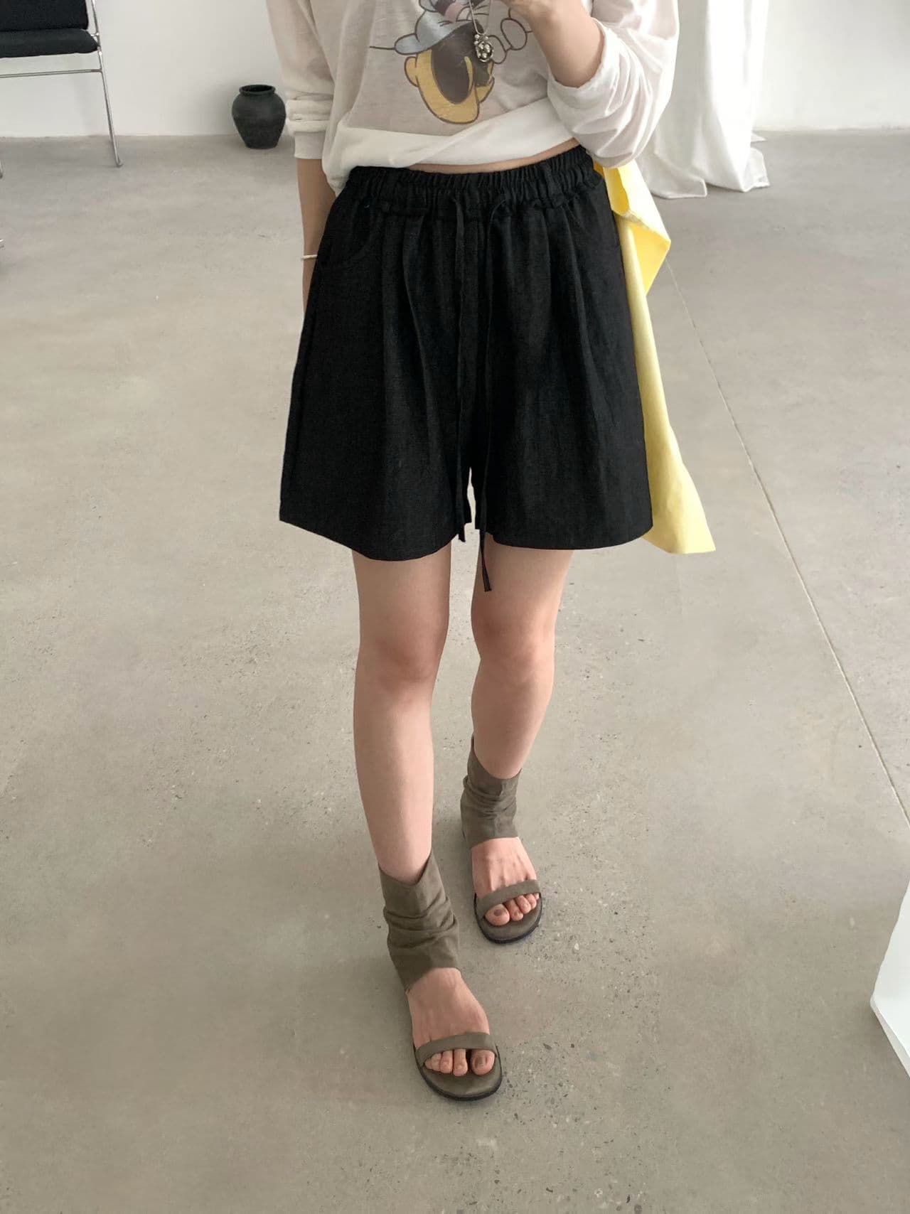 실사 여름 켜기 새로운 출퇴근 미니멀리즘 워싱 면 넓은 다리 슬림해 보이는 허리밴드 다용도 편안함 캐주얼 반바지 상세 이미지 5